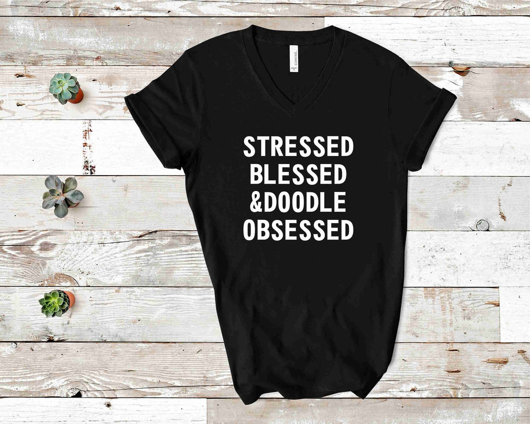 Graphic T-shirt-  Stressed Blessed Doodle Obsessed- Black