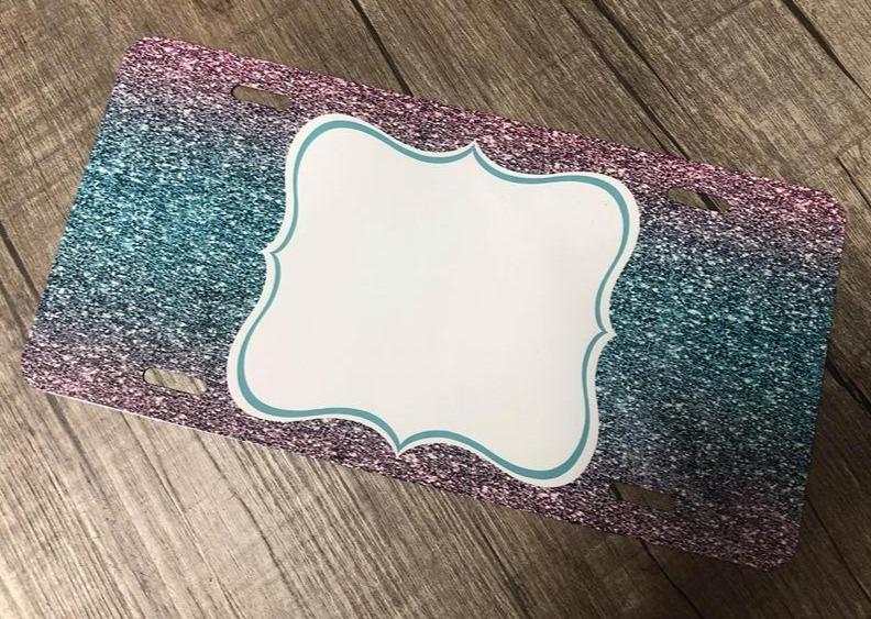 License plate- Pink/Teal Glitter