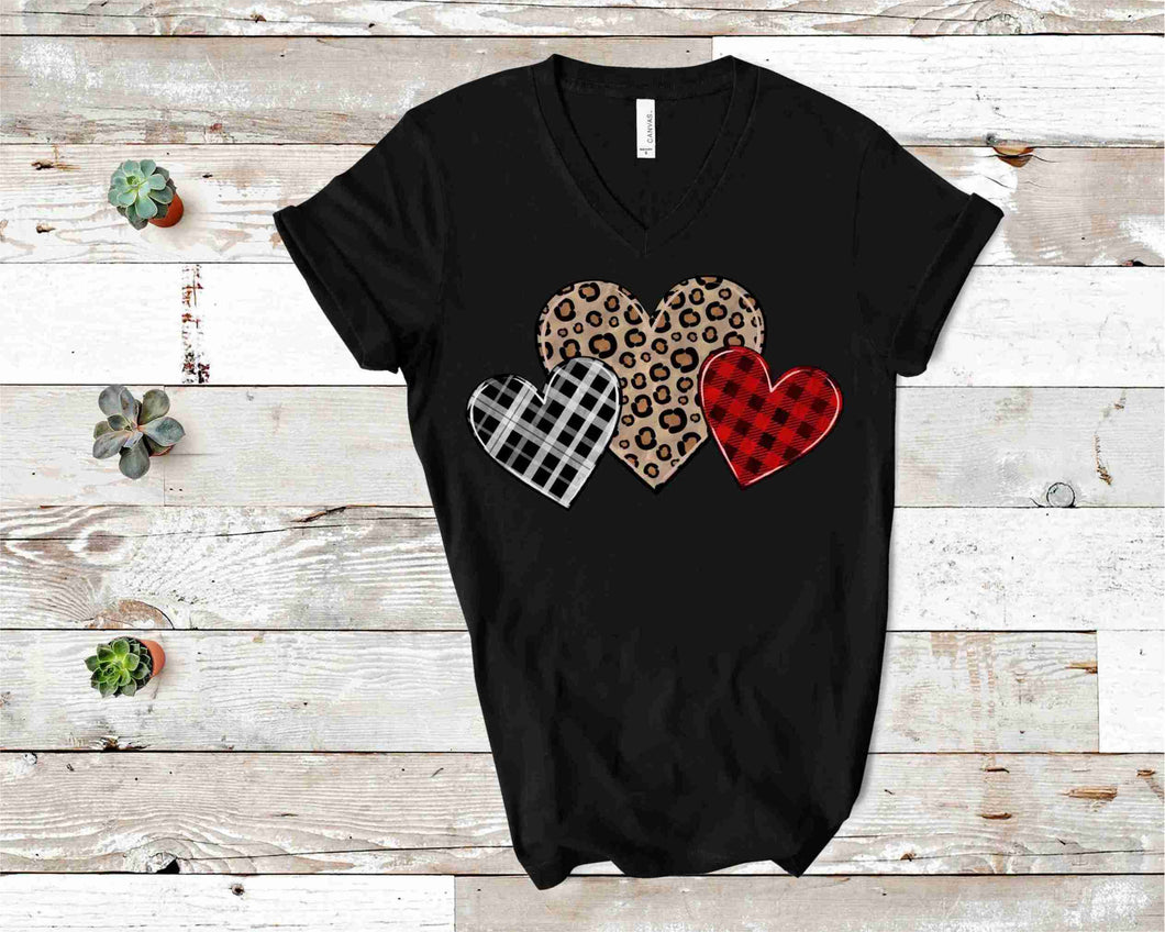 Leopard Plaid Hearts - Graphic Tee
