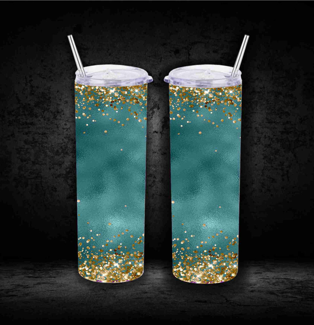 Teal with gold glitter Tumbler
