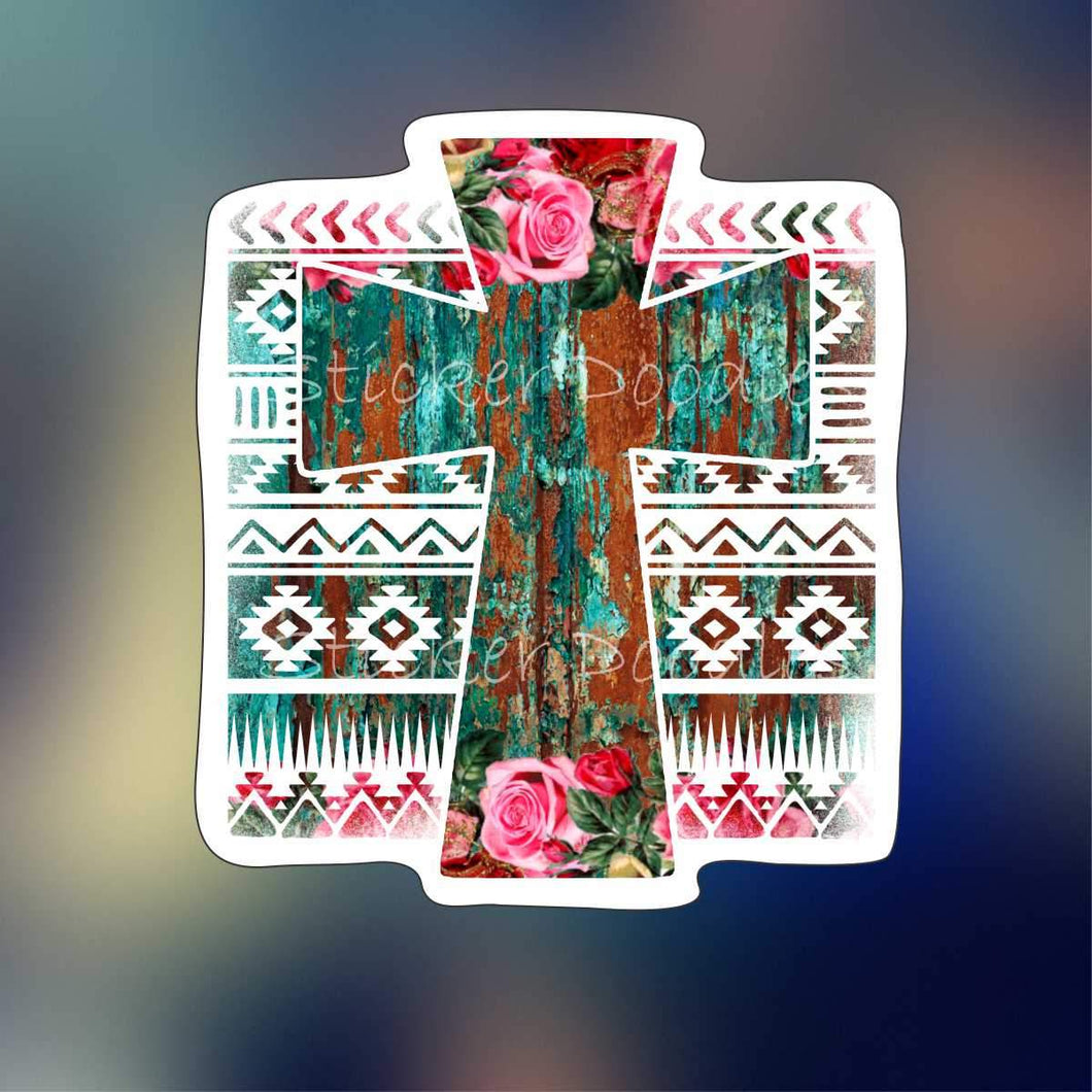 Distressed Aztec Cross - Sticker