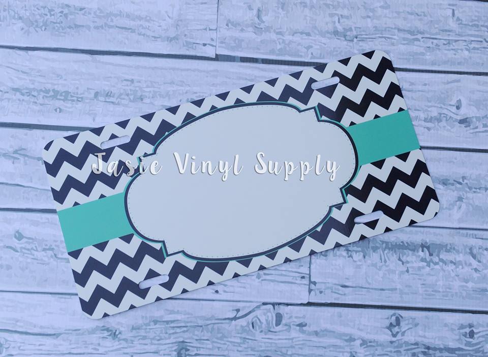 License plate-  Grey Chevron with Mint