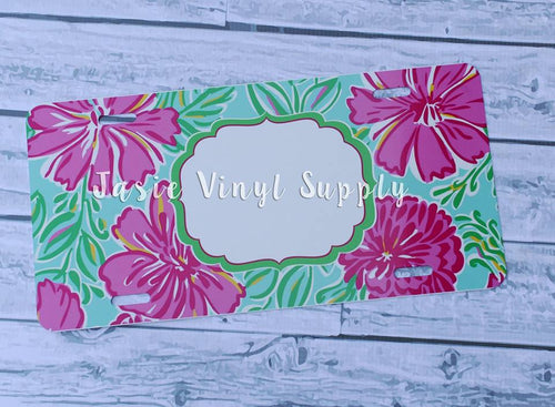 License plate-  Pink Flower Aqua (New Lilly 9)