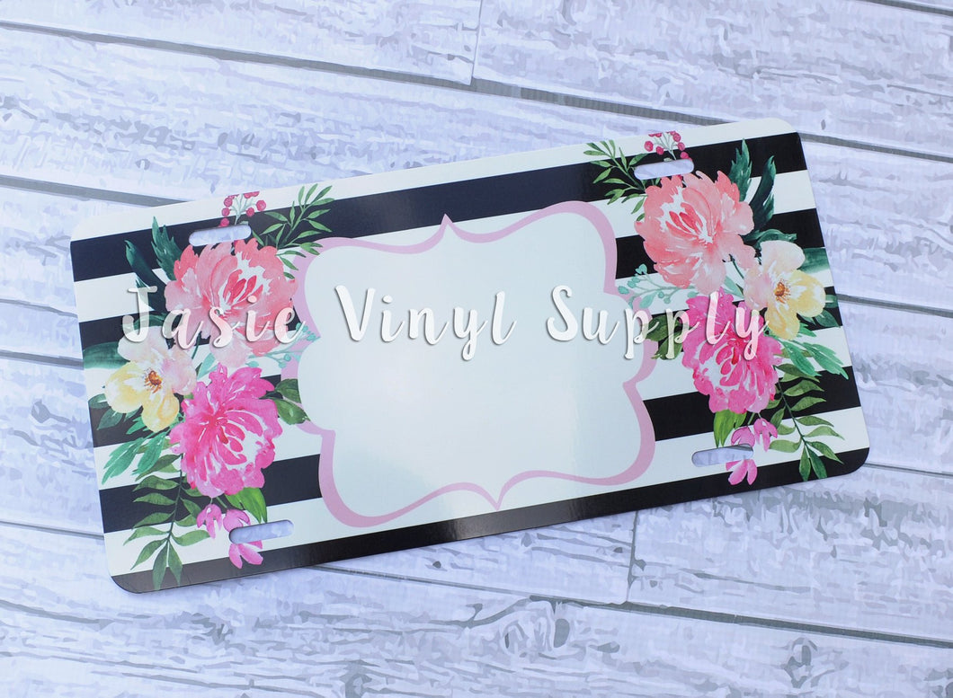 License Plate-Striped Water Color Floral